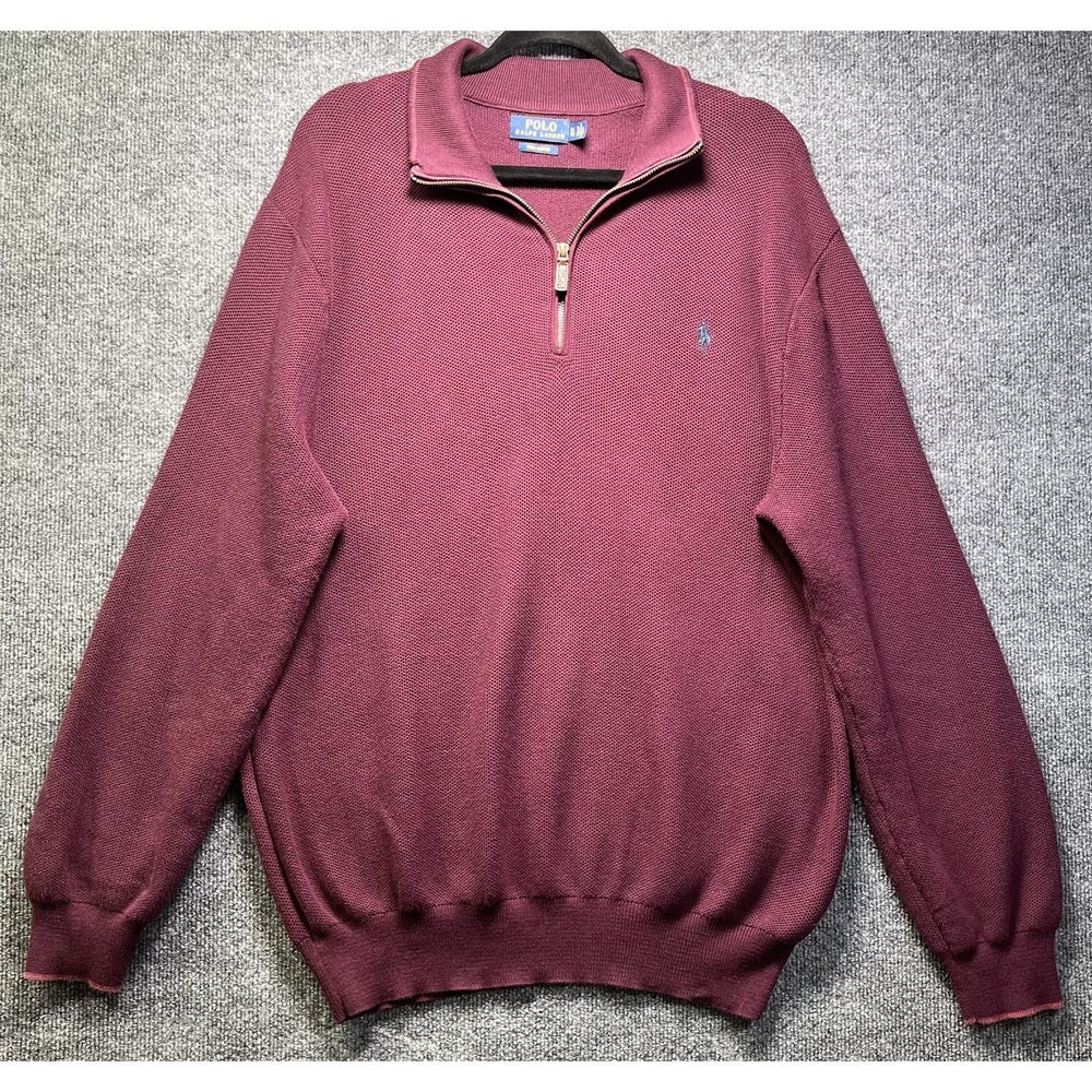 Polo Ralph Lauren Mens XL Burgundy Pima‎ Cotton 1/4 Quarter Zip Sweater Pullover